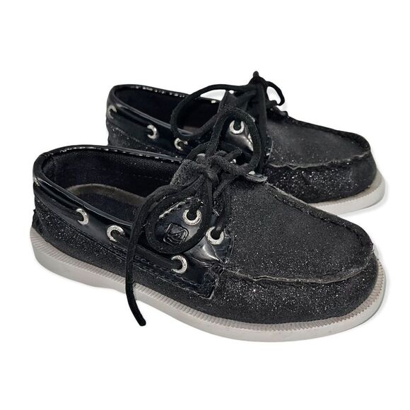 Sperry Other - Sperry Top Sider Toddler Girl’s Black Sparkle Slip On Boat Shoes Size 8.5